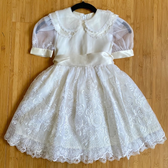 Vintage Dress Jessica McClintock Size 4 Sheer Lace Ivory Communion Flower Girl - Picture 1 of 14